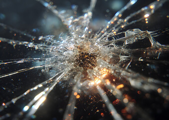 Fractured texture. Old film overlay. White dust scratches grain particles damaged crashed glass weathered effect on dark black abstract background.