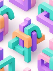 Obraz premium Interlocking colorful isometric shapes on white