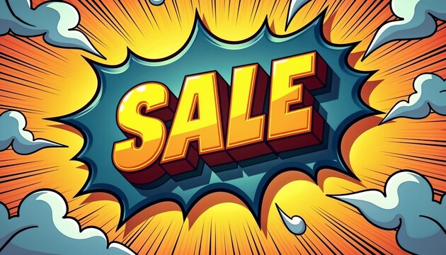 Cartoon discount theme with dynamic visual elements and engaging sale vibe