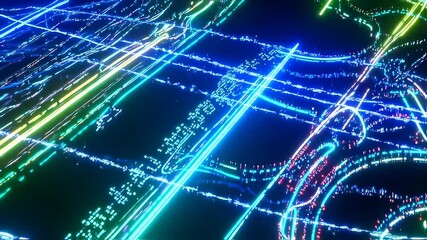 Abstract light trails flowing and dancing in a seamless loop, representing data streams