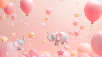 Baby elephant pattern with stars and balloons in sky high resolution picture