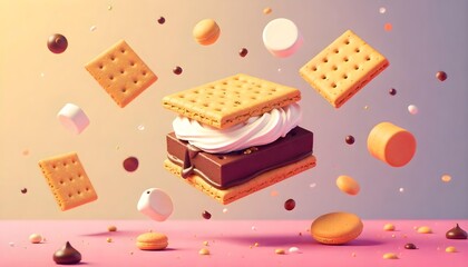 Cartoon vector illustration of a collection of deconstructed Smore dessert.