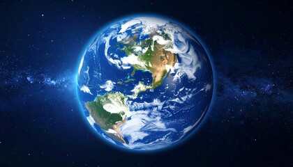 Obraz premium Earth viewed from space, showcasing continents and swirling clouds against a backdrop of stars and the Milky Way