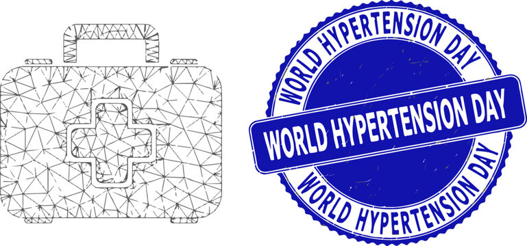 concept graphic for World Hypertension Day, featuring a polygonal first-aid kit icon and a blue grunge stamp. This is suitable for health awareness campaigns, articles, - Powered by Adobe