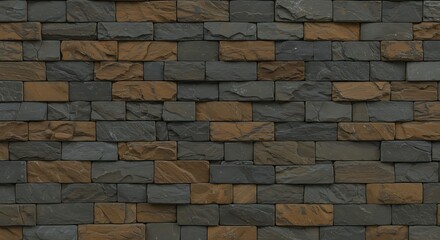 Obraz premium Stylish decorative stone wall with dark grey and brown stacked stone cladding background