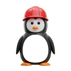 Naklejka premium A charming cartoon penguin wearing a protective red hard hat embodies construction work and safety in a whimsical illustration.