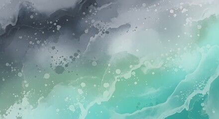 Aqua and Grey Ink Wash Abstract with Watercolor Flow and Fluid Droplet Texture