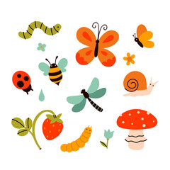 Set of funny cute little creatures. Vector graphics.