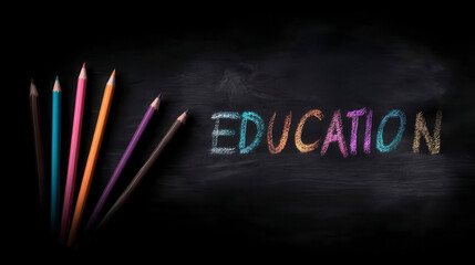 Chalk drawn poster of education symbols. Vibrant illustration depicting learning tools a colorful hand drawn image showcasing academic icons perfect for school promotional material