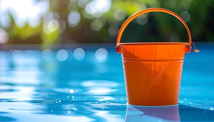 Orange bucket on a pool