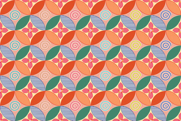 Soft Pastel Overlapping Circles and Floral Geometric Pattern with Subtle Details