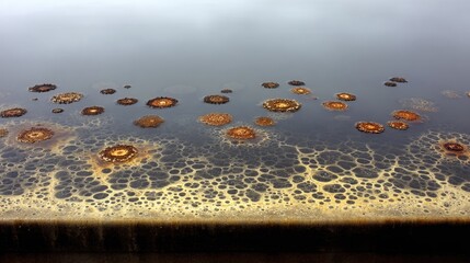 Intricate Patterns of Foam and Bubbles on Still Water Surface with Natural Colors and Textures