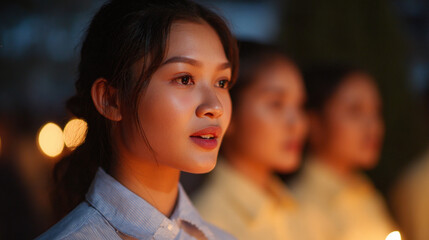 A Captivating Portrait of Serenity: Exploring Community Through Candlelight Gatherings and the Celebration of Shared Emotions in a Vibrant Night Setting