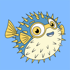 Adorable cartoon puffer fish with big eyes and spikes. Perfect for kids’ books, marine-themed designs, or underwater creature collections.