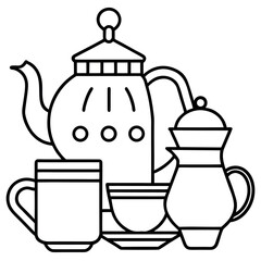 Antique Coffee Tea Pot Set with Cups and Creamer for Breakfast Morning