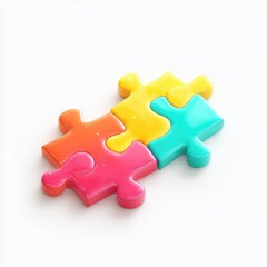 Obraz premium Three colorful puzzle pieces, vibrant hues, glossy finish, fitting together