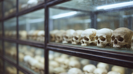 Exploring the Ethereal Connection Between Life and Death: A Journey Through a Museum Display of Human Skulls and the Intricacies of Our Cultural Heritage