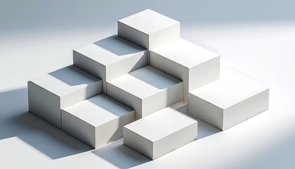 Isometric White Geometric Steps Formation Creating Shadows Ideal Display Minimalist Design