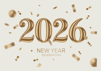 Golden 3D 2026 Numbers on White Confetti Background – New Year Vector Template for Celebration Greeting Cards, Posters, Invitations, and Holiday Marketing Designs

