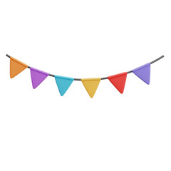 A vibrant string of colorful triangular flags creates a festive atmosphere perfect for celebrations and joyful occasions.