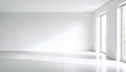 Obraz premium Minimalist White Interior Room With Sunlight Through Windows Creating Shadows