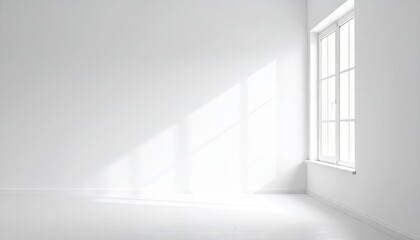 Obraz premium Minimalist White Interior Space with Soft Natural Light Streaming Through a Large Window Casting Dramatic Shadows