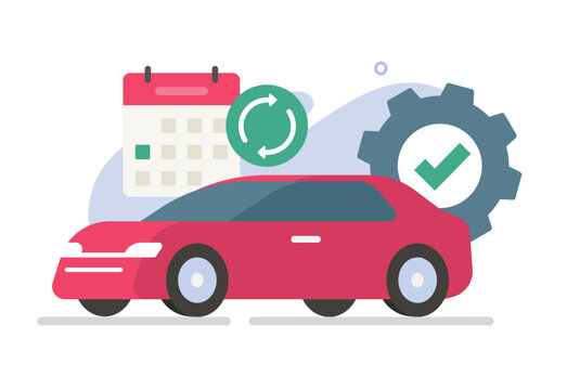 Automotive car vehicle technical maintenance service manual time date icon vector graphic illustration, regular recurring automobile full check up inspection scheduled on calendar image
