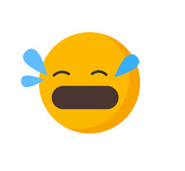 Crying yelling with tears drops smile icon vector graphic illustration, cartoon sadness weeping emotion comic humor style face design, unhappiness scream clip art simple flat
