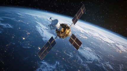 Obraz premium space dissolving tech satellite