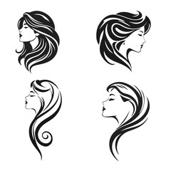 Elegant female face silhouette collection, woman vector, beauty salon logo, lady face outline, stylish girl head design