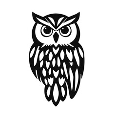 Owl logo with sharp gaze, clean lines, symbol of wisdom and power. vector owl, owl emblem, night bird, tribal owl	