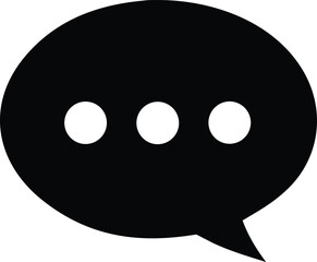Fototapeta premium Simple black silhouette of a speech bubble with three white dots indicating an ongoing conversation or message