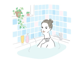 気持ちよさそうに入浴する綺麗な女性