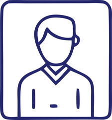 Simple blue outline icon of a person s upper body with a square border and a white background