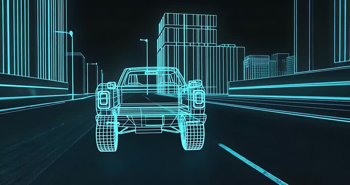 Digital pickup truck city drive