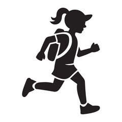 Girl Running with Backpack to School Silhouette icons.