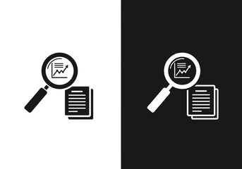 Icon depicting a magnifying glass examining financial documents and a graph, representing analysis.