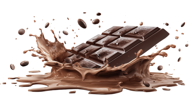 Chocolate cubes with one splashing in spoon, illustration