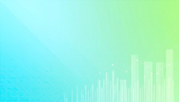 Abstract Blue And Green Gradient Background With Analytic Bar Graph Overlay Depicting Growth And Success