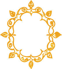Ornate golden floral wreath with swirling vines and leafy embellishments on a white background