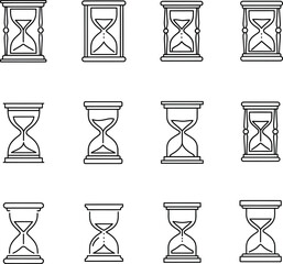 Collection of Hourglass Outline Icons - Time Measurement Graphics