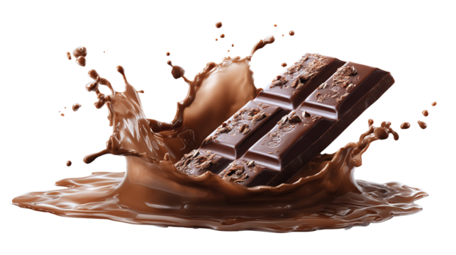 Chocolate cubes with one splashing in spoon, illustration