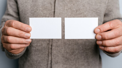 Obraz premium a tried person holding business cards front of his face
