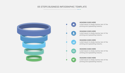 3D Marketing Funnel Infographic Design Template with 5 Stages