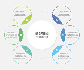 Circular Round Infographic Template Design With 6 Steps, Process Workflow Diagram
