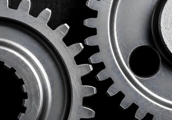 Closeup of two interlocking metal gears