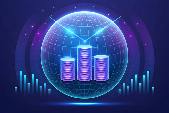 A futuristic financial architect uses a glowing digital stylus to sculpt a holographic globe