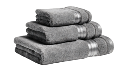 Stacked gray towels with silver stripes