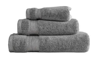 Stacked gray bath towels