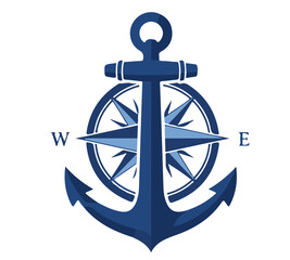 A stylized navy blue anchor with a compass rose design, centered.